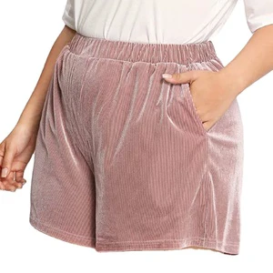 New Plus Elastic High Waist Ribbed Velvet Shorts Fat Women Blank Casual Hot Pockets Shorts