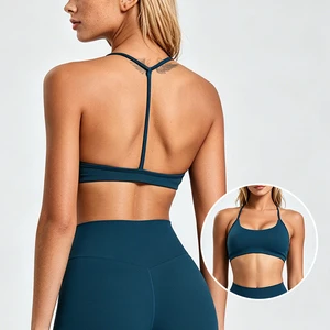 Custom Seamless Ribbed Lightweight Sports Bra U-NECK Racerback Front Logo Moisture Wicking Yoga Running Gym Wear for Women