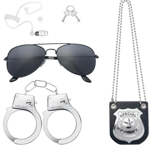 4Pcs Police Spy Costume Accessories With Sunglasses Earpiece Badge Handcuffs For Adult Unisex Polyester Cosplay