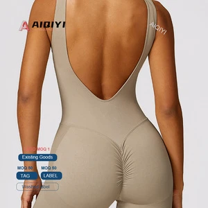 7448 Sports Fitness Gym Running Jumpsuit Breathable Female Yoga Jumpsuit One Piece Scrunch Butt Jumpsuit Seamless Bodysuit