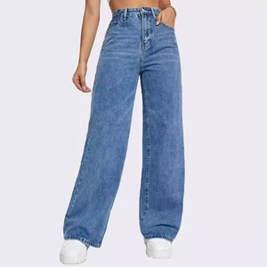 Wholesale Autumn Womens Jeans Washed Blue Flare Skinny Customer Logo High Waist Elastic Buttons Denim Pants Womens Jeans