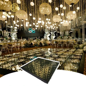 14*14ft 3D Infinity Fairy LED Starry Dance Floor Wired and Magnetic Golden Dance Floor for Wedding Party Disco