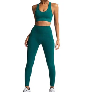 Women's High Quality Spandex/Nylon Yoga Set Solid Pattern Eco-Friendly & Quick Dry 2 Piece Set for Adults