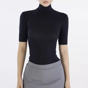 Summer Women's Spandex/Nylon High-Neck Slim-Fit Yoga Top Anti-Bacterial Wrinkle-Resistant Solid Spice Girls Half-Sleeve T-Shirt