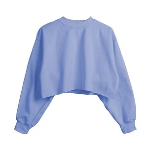 Women Long Sleeve Cropped Crop Top Hoodies Sweatshirt Causal Loose Pullover Tops Embroidered Cotton