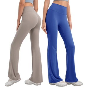 Women's Plus Size High Waist Flare Yoga Pants Bootcut Workout Leggings Elastic Waist Solid Athletic Bell Bottom Fitness Pants