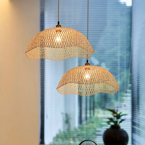 Handmade Rattan Hanging Light Bamboo Pendant Lamp for Home Indoor Decorative Chandelier