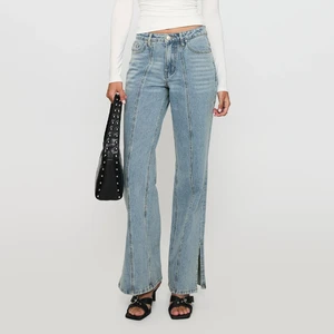 Women's Light Wash High Waist Flared Jeans Side Slit Stitch Detail Casual Daily Bottoms