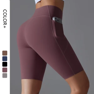Women's High-Waisted Biker Tight Shorts Elastic Waist Closure Solid Pockets for Tummy Control Casual Workout Yoga Wholesale