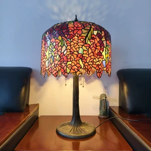 European Design Chinese Red Wisteria 18'' Stained Glass Table Lamp AC LED Eco-Friendly Eye Caring Home Living Room Bedroom