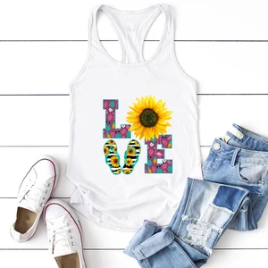 Harajuku Love Sunflower Graphic Tank Top Summer Sleeveless Vest for Women Fashion Casual Ladies Plus Size Woman Gilet