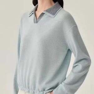 2025 New Custom Popular Autumn Women's Long Sleeved Pullover Solid Color Loose POLO Collar Knitted Sweater Casual Simple Top