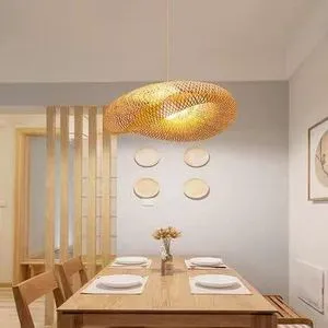 Rustic Handmade Bamboo Lamp Natural Material Lighting for Restaurant & Living Room