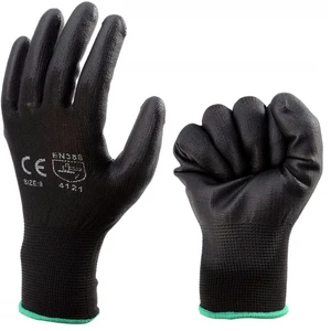 Custom logo Wholesale CE EN388 Black PU Safety Gloves Light Weight Nylon Guantes De Trabajo PU Coated Glove