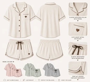 Luxury Women Satin Contrast Trim Eco-Friendly Pajama Set Button Sleepwear Soft Lounge Shorts Homewear Spring Summer Autumn