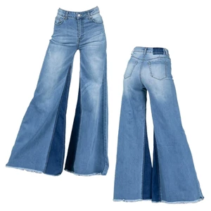 Women's Oversized Washed Denim Flare Pants High Waist Slim Blue Jeans Breathable Vintage Long Pants for Spring Summer Casual