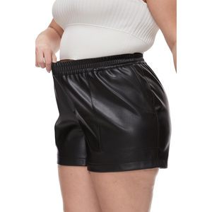 Fahsyee Women's Plus Size Casual Shorts Black PU Pleather High Waisted with Elastic Faux Leather Pockets-Sizes 0X-4X