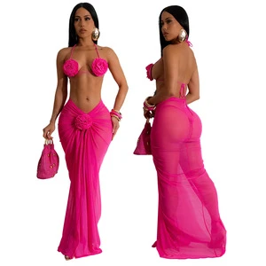 Women's 3 Piece Swimsuit with Cover up Beach Dress Three Piece Bathing Suit with Cover up Custom Logo Swimwear