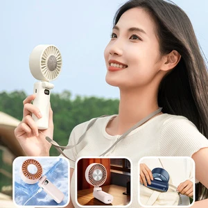 Portable Foldable Handheld Wearable Neck Fan 3600mAh Battery Powered 9000RPM Ice Cooling LED Screen 5-Speed Plastic CE FCC Car