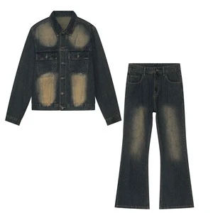 New Men's Denim Jacket Spring and Autumn Slim Fit Jacket Loose Denim Set