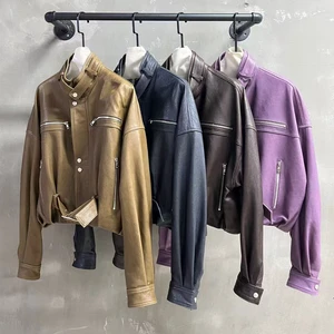 Jxwatcher Windproof Autumn Customizable OEM Bomber Fashion Genuine Sheepskin Jackets Belt Cropped Brown Women Leather Jackets