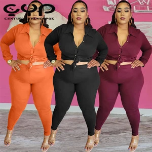 New Plus-Size Breathable Solid Color Casual Shirt Pant Suit for Women