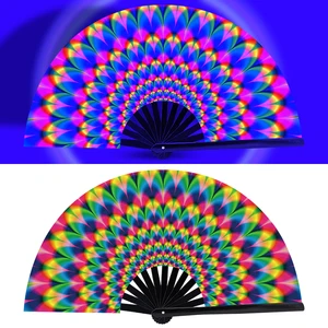 33cm LED Large Clack Bamboo Hand Fans With White Or Black Bamboo Ribs