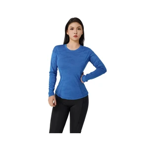 Breathable Comfortable and Stylish Yoga Wear Top Blue Comforteble Long-sleeved Yoga Top with Printed Craftsmanship Women Gym