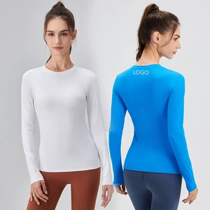 XW-32543 New Design Fitted Round Neckline Top Long Sleeve Fitness Breathable Gym Workout Top Gym Yoga Women Tops
