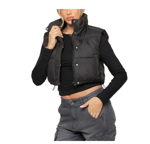 Zipper Stand Collar Plus Size Down Vest Lightweight Women's Puffer Vest with customized printed and embroidered logo