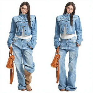 2026 New Fashion Women's Denim Set Casual Streetwear Vintage Wash Jacket Jeans Two Piece Outfits High Quality Cowboy Suit