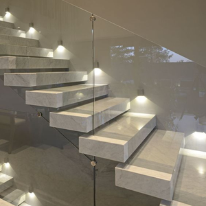 Luxury Design Steel Mono Stringer Floating Stairs Marble/wooden Step Floating Stairs With Customized Stair Railing