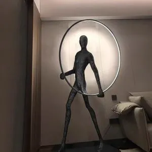 Modern Art Decor Black Resin Metal Floor Lamps Led Round Human Sculpture Adjustable Height Waterproof Pink Yellow
