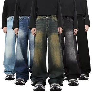 Custom Logo Men Fashion Denim Jeans Wash Style Straight Wide Leg Plus Size Men Baggy Custom Jeans Pants for Men