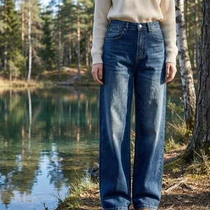 Premium Denim Eco-Friendly Washable Vintage Blue Barrel Women's Jeans Horseshoe Silhouette Curved Seams High-Waisted Urban