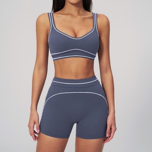 Custom 2 Piece Solid Short Yoga Shorts Set for Women High Quality Quick Dry Anti-Bacterial Nylon/Cotton Sportswear Fitness