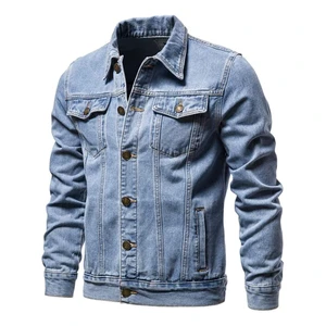 Wholesale Custom Men's Light Wash Denim Jacket Slim Fit Cotton Jean Jacket Sky Blue Trucker Coat Casual Spring Autumn Outerwear