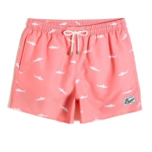 Wholesale Quick Dry Men Swim Trunks Mini Shark Ocean Print Mesh Inner Liner Loose Drawstring Elastic Waist Spa Surf Beach Shorts