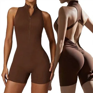 Hot-selling Jumpsuit for Europe America High Elastic Sports Fitness Zipper Pants Naked Tight One-piece Yoga Suit Spaghetti