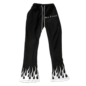 2023 Autumn Spring Collection 3D Printed Loose Casual Bell Bottom Joggers Pants Elastic Waist Mid Waist All Over Printing Stock