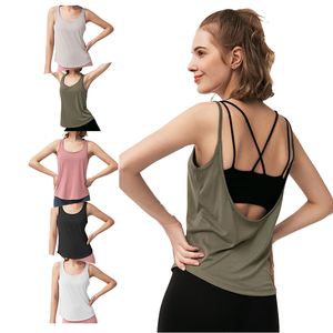 Women's Plus Size Summer Sleeveless Breathable Loose Fit Camisole Beautiful Backless Yoga Top U-Neck Pilates