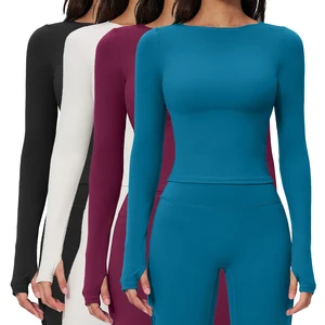 FCX2551 Solid Color Workout Yoga Top Long Sleeve Custom New Gym Soft Yoga Long Sleeve for Women