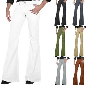 Men's Retro Slim Fit Flare Pants New Fashion Mid Waist Formal Bell Bottom Flared Denim Sweat Trousers Casual Jogger