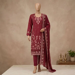 Embroidered 3-Piece Cotton Unstitched Women's Casual Suit with Moisture Wicking & Wrinkle Free Features