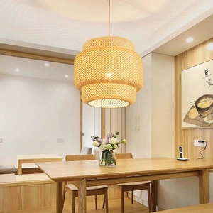 Handwoven Natural Renewable Bamboo Lamp Crafts Wood Basket Shade Cover Frame Bamboo Lamp for Home Bedroom Decor