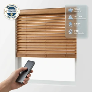 Factory Wholesale Custom Sizes Basswood Blinds Remote Or Tuya APP Control Electric Wood Venetian Blind