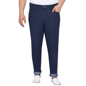 Men's Plus Size Straight Leg Dark Blue Denim Jeans Mid Waist Regular Fit Casual Style 100% Cotton Button Fly