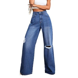 Hot Sale Fashion Women Jeans Wide Leg Pants Loose Plus Size Denim Washing Custom Embroidery Logo Blue Jean For Women