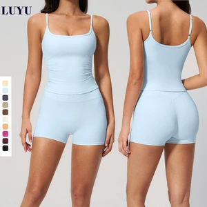 2026 New Products Square Neck Tank Tops High Waist Shorts Running Fitness 2 Piece Set Sportswear Pilates Yoga