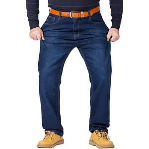 High Quality Slim Mid Waist Plus Size Men's Casual Straight Leg Distressed Softener Denim Jeans with Elastic Fit